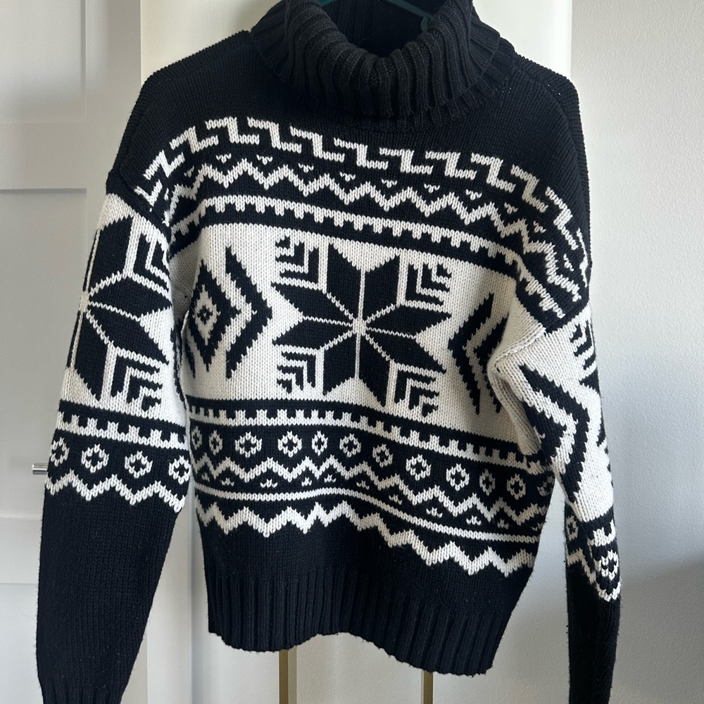 Ralph Lauren Black and White Nordic Turtleneck Sweater